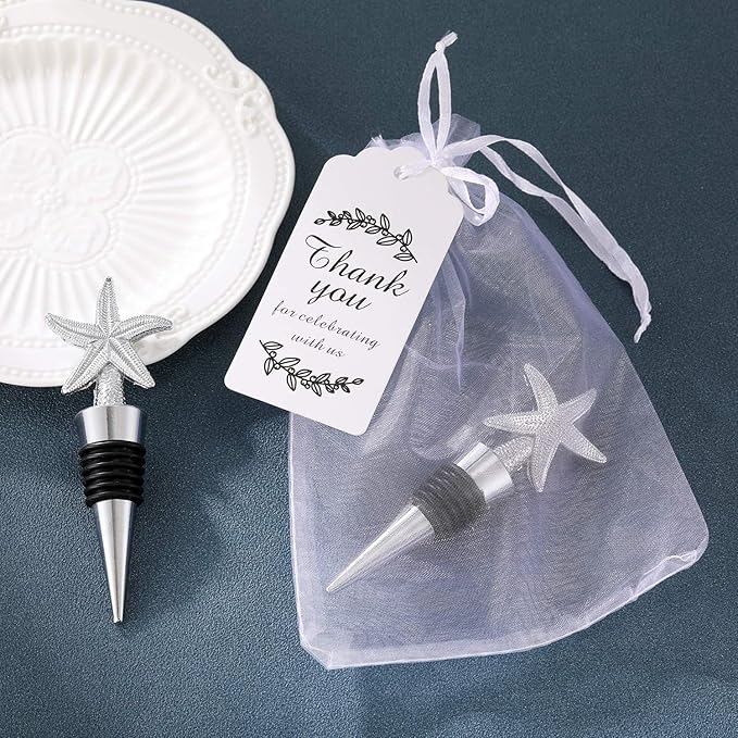 24PCS Valentine's Day Wedding Favors for Guests,Nautical Wine Stopper Party Favor Zinc Alloy Decoration Starfish Bridal Shower Gifts Wine Stoppers Keep Wine Fresh(24,Sliver Starfish)