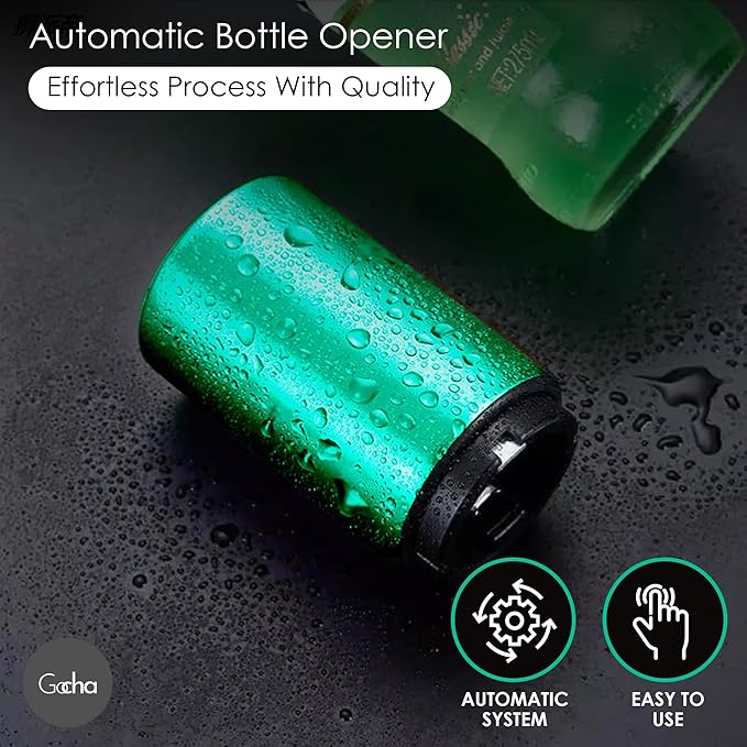 GOCHA | Magnetic Beer Bottle Opener with Automatic Cap Catcher – Stainless Steel Push-Down Gadget, One-Hand Bar Tool for Beer & Soda Bottles (Green)
