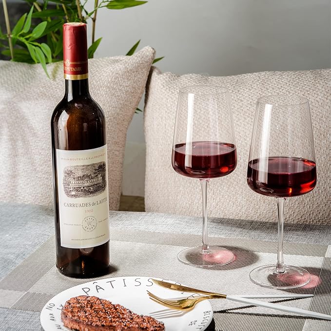 BACLIFE Hand Blown Red Wine Glasses Set of 4 – Premium Crystal Wine Glasses With Long Stem,19 oz – Unique Gift for Mother's Day, Wedding, Birthday – Ideal for Restaurants,Home Bar