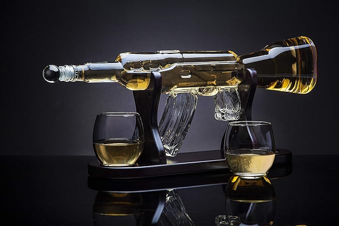 Godinger Gifts for Dad, Whiskey Gifts for Men, Whiskey Decanter Rifle with 2 Whiskey Glasses, Whiskey Decanter Set for Liquor, Scotch, Bourbon Vodka, Gifts for Men Clear