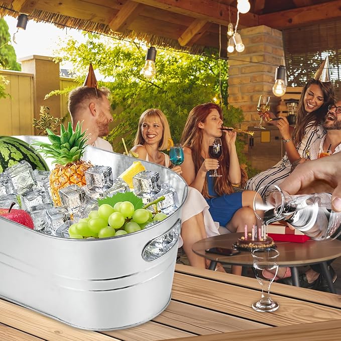 MIVIDE 4 Pack Galvanized Tub 3.3 Gallon Ice Bucket Large Metal Champagne Drink Bucket with Handles Galvanized Ice Buckets for Parties Mimosa Bar Cocktail Bar