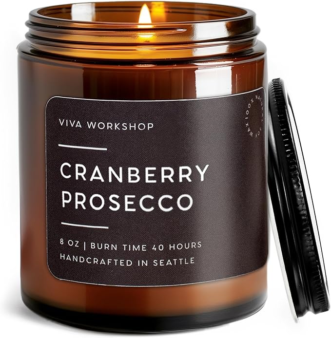 Cranberry Prosecco Natural Soy Wax Scented Candle – Crafted in USA, Seattle – Gift for Birthday, Meditation, Home, Spa – Aroma Candle for Relaxing – Aromatherapy Scented Candles for Women & Men