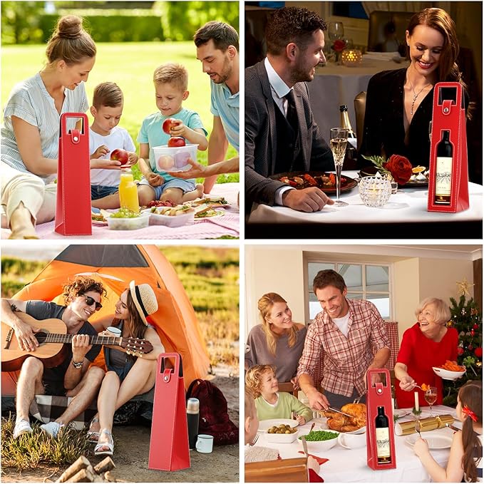 RYDDOY Wine Gift Bag, Reusable Leather Wine Tote Carrier, Single Bottle Champagne Beer Gift Bags Carrier for Birthday, Wedding, Picnic Party, Christmas festival Gifts (Red)
