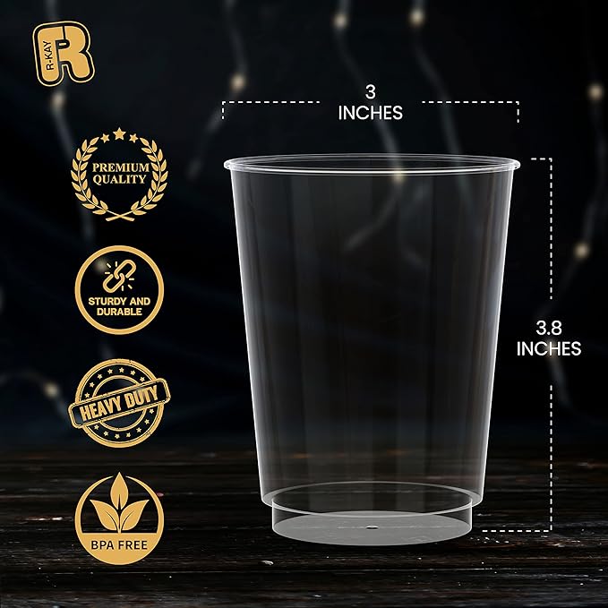 R-kay Clear Plastic Cups, 50 Pack Heavy Duty 10 OZ Disposable cups, Plastic cocktail Glasses, Heavy Duty Clear Disposable Cocktail Glasses