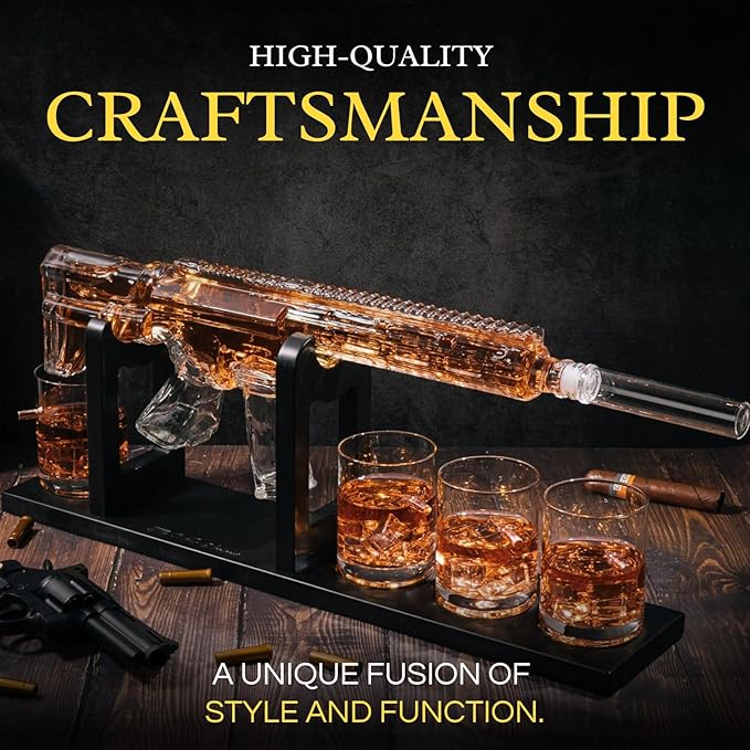 AR15 Gun Decanter Birthday Gifts for Men Dad, Whiskey Set - Rifle Limited Edition, Silencer Stopper - 800 ml & 12oz Bullet Glasses - Father Gift - Drinking Party, Liquor, Vodka Tik Tok Viral Dispenser