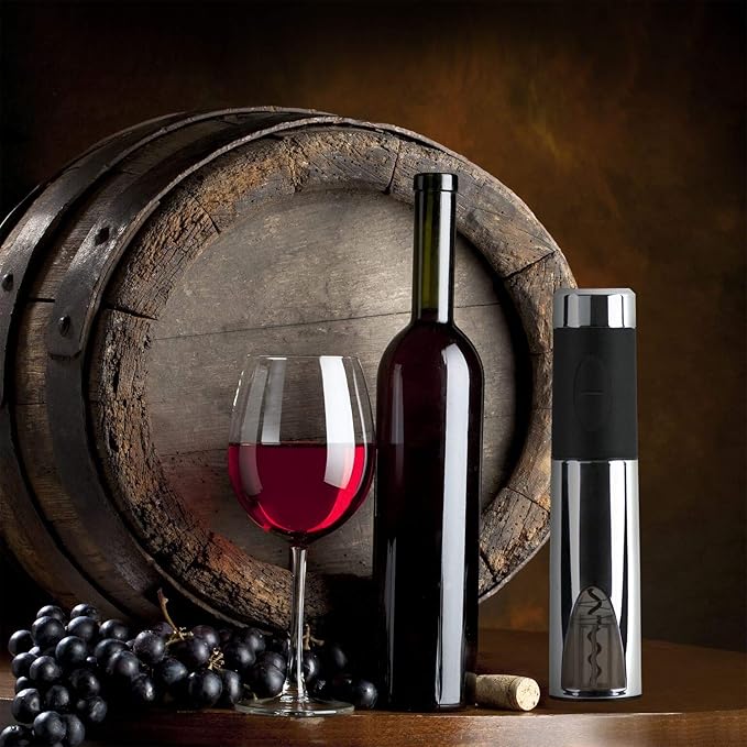 Vinturi Wine Opener Automatic Battery Powered Corkscrew for Natural and Synthetic Corks, Silver