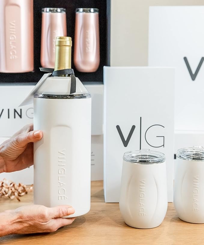 Personalized Vinglacé Wine & Champagne Bottle Chiller - A Unique Customized Gift for Wine Lovers (White)