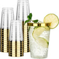 RACETOP 12 oz Gold Rimmed Plastic Cups, 100 Pack Clear Plastic Glasses, Heavy Duty Disposable Glasses, Elegant Gold Rimmed Disposable Hard Cups for Party, Thanksgiving, Birthday and Christmas