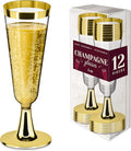 DecorRack 12 Plastic Champagne Flute, 5 Oz -BPA Free- Disposable Wine Glass, Perfect for Outdoor Parties, Weddings, Hosting, Stackable, Reusable, Gold (12 Pack)