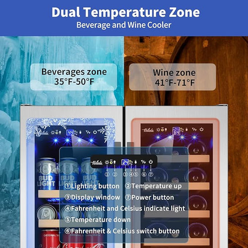 24 Inch Wine and Beverage Refrigerator, Dual Zone Wine Beverage Cooler, Built-in/Freestanding Beer and Wine Fridge with a Powerful Compressor, 20 Bottles and 88 Cans Capacity