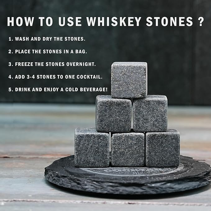 EVERYDAY COCKTAIL Old Fashioned Whiskey Glasses with Luxury Wooden Box - 10 Oz Rocks Barware for Scotch, Bourbon, Liquor, and Cocktail Drinks - Set of 2 Glasses -Chilling Stones -Slate Coasters