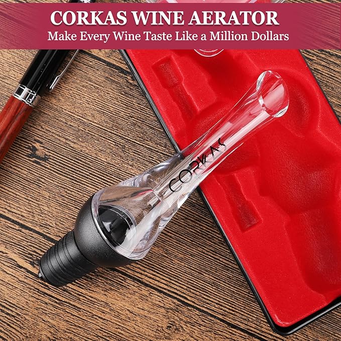 CORKAS Wine Aerator Professional Quality Wine Aerator Pourer, 2-in-1 Wine Pourer Aerator and Decanter Spout for Aerating Wine Instantly, Wine Accessories Gift for Wine Lovers, No-Drip or Spill