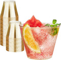 RACETOP 100 Pack 9 oz Gold Plastic Cups Tumbler, Disposable Cups with Gold Glitter for Party, Heavy-duty Clear Plastic Wine Glasses, Disposable Wedding Cups