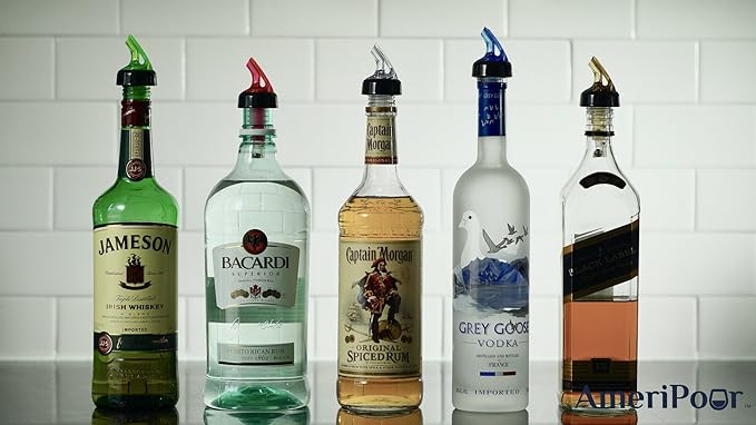 Measured Pourer - Liquor Bottle Pourers - Collared -(10pk) Made 100% In The USA. Bar Spouts That Don't Leak - No Cracks, Just A Perfect Cocktail Pour Everytime. Great for Wine Too! (.75)