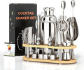 Cocktail Shaker Set, 25-Piece Stainless Steel Bartender Kit with Wood Organizer Stand & Cocktail Recipes, Professional Bar Mixology Tools with All Essential Accessories for Drink Mixing