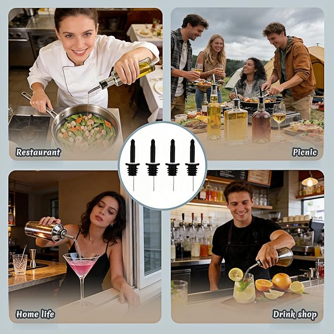 4PCS Premium Wine and Oil Pourer Set, 304 Stainless Steel Pour Spouts for Liquor & Oil - Reusable, Dishwasher Safe, Precision Flow Control, Leak-Proof Seal, Fit Most Wine & Whiskey Bottles (M(Hat 2))