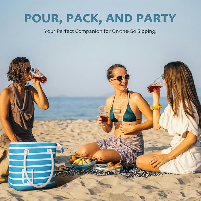 Tirrinia Wine Tote Bag, Beach Cooler for Travel Gift, Drink Purse Travel Bag with Spout for Picnic, BYOB, Party, Dinner, Pool