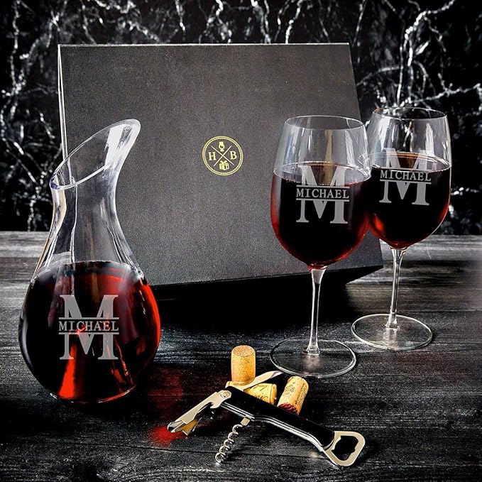 Personalized Wine Decanter and Wine Glass Set - 5 pc Luxury Wine Set, Custom Product