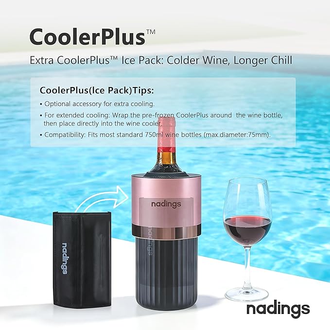 Iceless Wine Chiller - Keeps Cold 6+ Hours, Portable Vacuum Insulated Stainless Steel Champagne Cooler, Fits Most Wine Champagne & Liquor Bottles, Perfect Gift for Wine Lovers (Rose Gold)