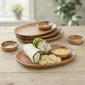 Woodard & Charles 12" Wood Oval Serving Tray with 4" Multipurpose Bowl Perfect for Serving, Sandwiches, Sushi, Chips, Tapas, Hors D'Oeuvre, Charcuterie, Cheese and More, 8 Piece Set