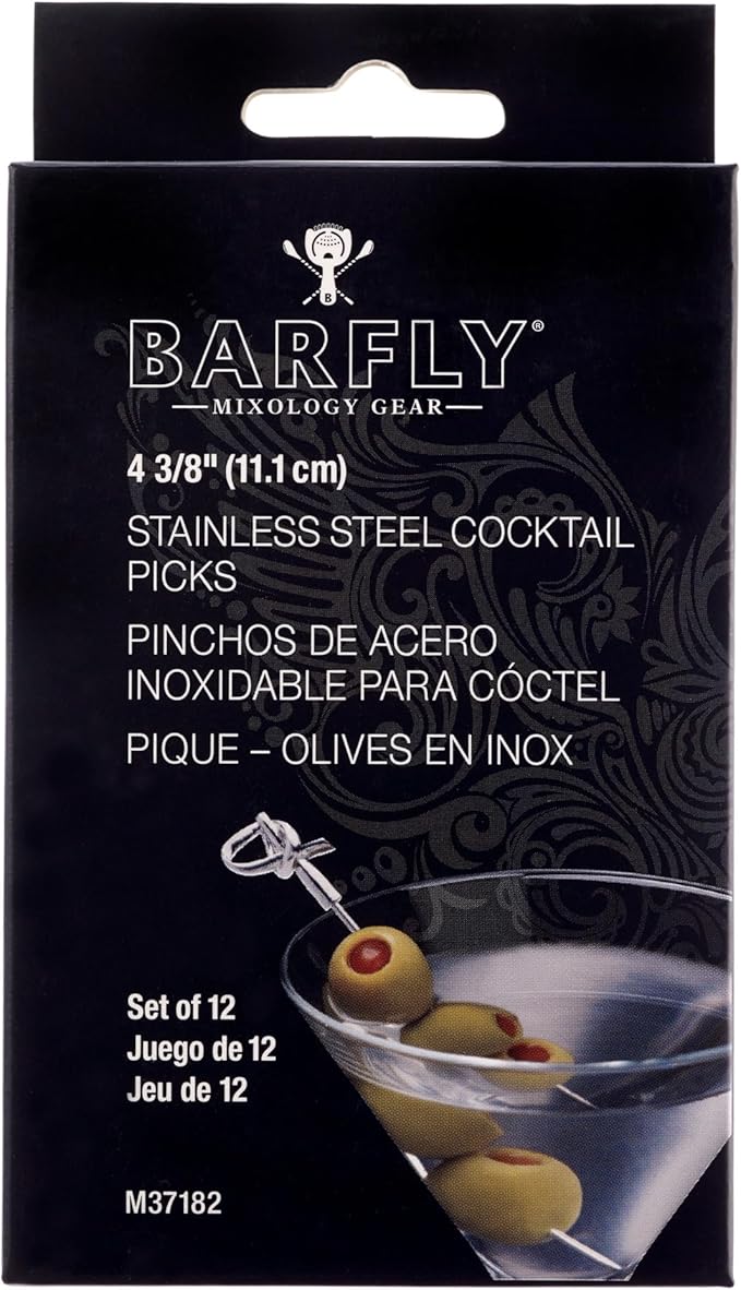 Barfly Cocktail Picks, Bamboo Knot, Stainless Steel, 4.5", Set of 12