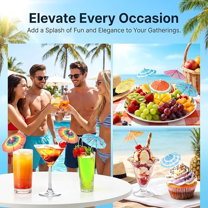 50 PACK Drink Umbrellas - 5 Styles Cocktail Umbrellas for Drinks, Paper Mini Umbrella for Drinks Hawaiian Cupcake Toppers, Colorful Cocktail Picks for Luau Parasols Tiki Party Decorations