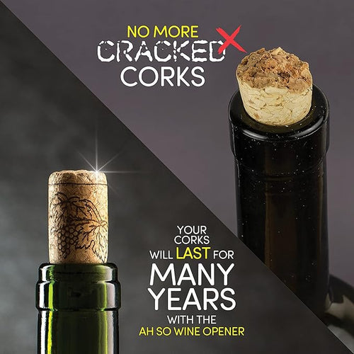 Ah So Wine Opener - Stainless Steel Bottle Opener, Effortless Cork Removal with Two-Pronged Precision, Vintage Cork Remover That Won’t Crumble - Beer Opener, Great Gift Idea