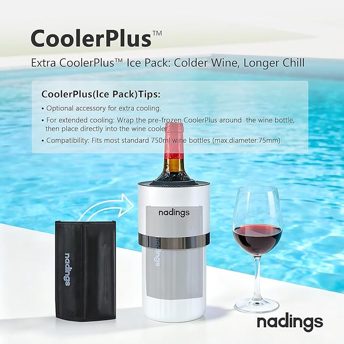 Iceless Wine Chiller - Keeps Cold 6+ Hours, Portable Vacuum Insulated Stainless Steel Champagne Cooler, Fits Most Wine Champagne & Liquor Bottles, Perfect Gift for Wine Lovers (White)