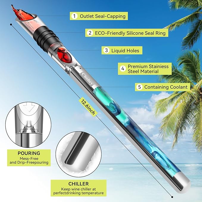 Wine Chiller - Wine Cooler Stick, 3 in 1 Stainless Steel Wine Bottle Chiller with Aerator and Pourer, The Best Holiday Gifts.