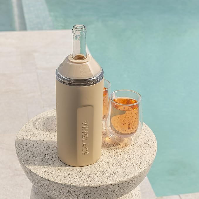 Vinglacé Wine Bottle Chiller- Portable Champagne Insulator- Stainless Steel Wine Cooler Sleeve - Keeps Wine Cold (Sand)