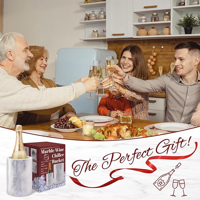Marble Wine Bottle Chiller Bucket, Marble Wine and Champagne Cooler Chiller, Keep Wine and Beverages Cold, Ideal Gift for Wine Lovers, Holds Any 750ml Bottle