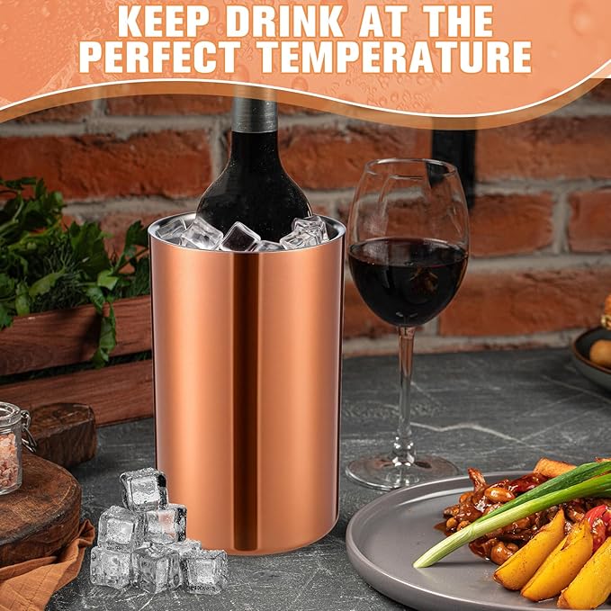Potchen 6 Pack Wine Chiller Bucket Wine Bottles Cooler Bulk, Stainless Steel Double Wall Insulated Champagne Ice Bucket for Parties,Fits for 750 ml Bottles (Copper)