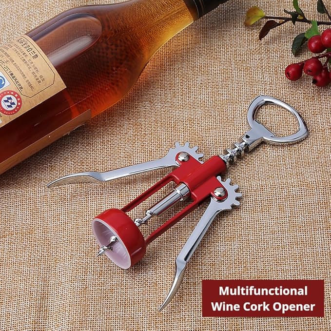 Wine Opener, Zinc Alloy Premium Wing Corkscrew Wine Bottle Opener with Wine Stopper, Multifunctional Wine Cork Opener Bottler Opener Remover for Home, Kitchen,Restaurant,Party and as Gift