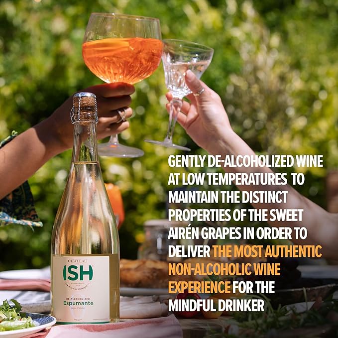 Chateau del ISH Sparkling Non Alcoholic Espumante, Non-Alcoholic White Wine and Champagne, Gluten Free, Low Calorie, Zero Proof, Spanish with Dealcoholized Airén Grapes, Sweet & Crisp, 750 ml Bottle