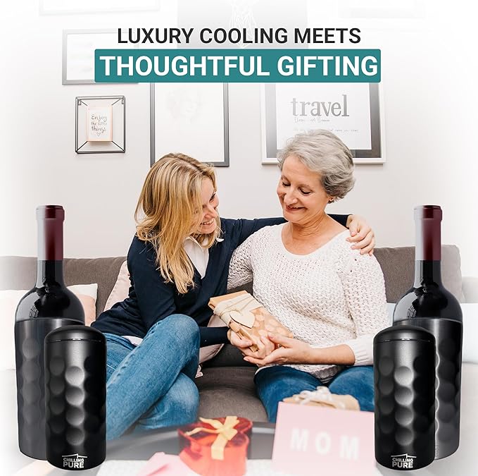 Vacuum Insulated Stainless Steel Wine & Champagne Bottle Cooler – Fits Most 750mL Bottles, Keeps Drinks Chilled for Hours (White)
