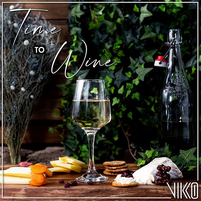 Vikko Wine Glasses, 9.5 Ounce White Red Wine Glasses Set of 6, Lead-Free Premium Crystal Clear Glass, Elegant Style Long Stem Wine Glasses, Great Wedding, Houswarming, Holiday Gift