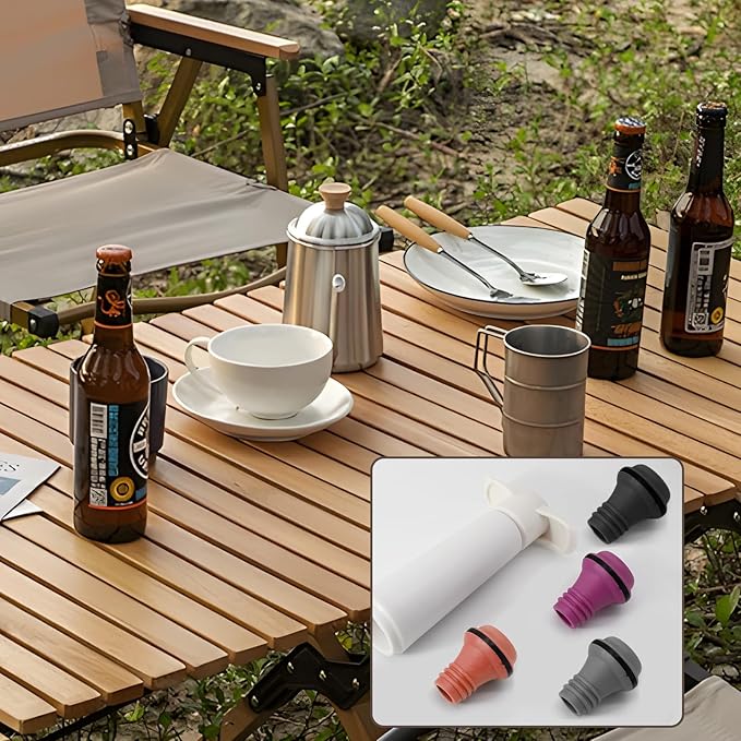 4 Pcs Wine Stoppers, Reusable Preserver Vacuum Pump, Wine Saver Vacuum Pump for Kitchen, Office, Home and Parties(Multicolored)