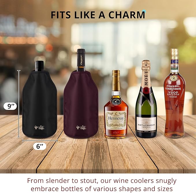 Wine Cooler Sleeve Duo Pack - Perfect for Wine & Champagne Lovers, Multicolor with Classic Black & Rich Burgundy, Stretchable, Flexible, Durable Design, Champagne Cooler Bag - Velfli