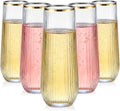 GuanQiao 24 Pack Stemless Plastic Champagne Flutes with Gold Rim, 9oz Ribbed Disposable Champagne Glasses, Heavy Duty Shatterproof Mimosa Glasses for Wine Wedding Bridal Shower Party Supplies Birthday