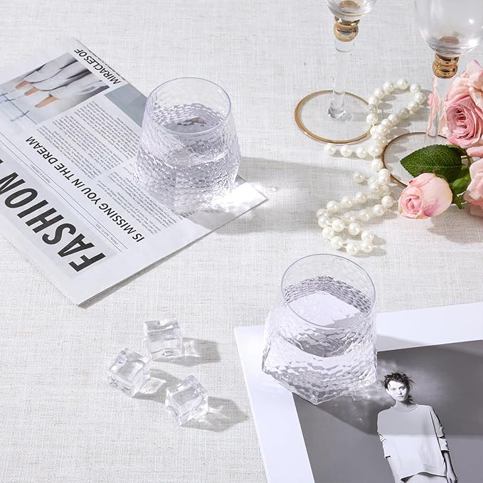 Goodluck 40 PCS Diamond Stemless Plastic Wine Glasses, 12 Oz Disposable Fancy Plastic Cups, Suitable for Weddings, Birthday Parties, Family Gatherings, Bars, etc （Hammered Clear cups）