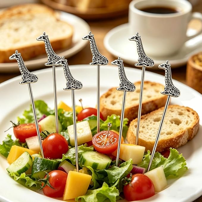 Homestia Metal Cocktail Picks for Drinks, 4.6" Giraffe Cocktail Toothpicks Cocktail Garnish Cocktail Swords, 6Pcs Fancy Martini Picks Olive Picks, Vintage Cocktail Pins Cocktail Accessories
