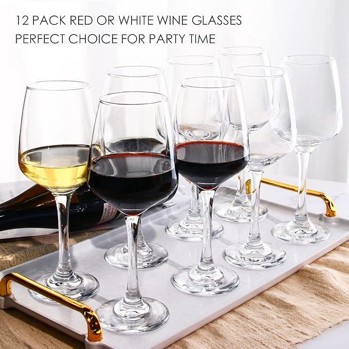 YANGNAY Wine Glasses Set of 12, 12 Oz Classic Red or White Wine Glass with Stem, Perfect for Home, Restaurant Use, Dishwasher Safe