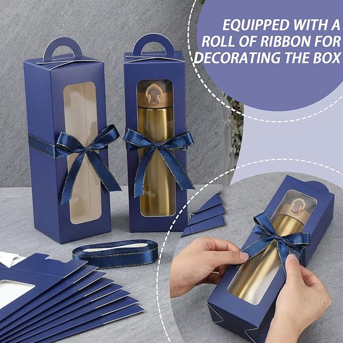 Ctosree 24 Pcs Navy Blue Tumbler Gift Box with Handle for 12oz 16oz 20oz 30oz Clear Wine Glass Gift Box Sublimation Tumblers Heat Press Blanks Bottle for Christmas Wrapping Packaging