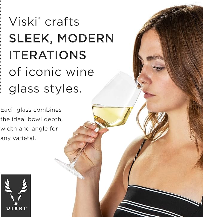 Viski Seneca Faceted Wine Glasses, Star-Shaped Base, Modern Crystal Clear Drinking Glasses for Red and White Wines, Cocktails, Aperol Spritz, Wedding Gifts, Home Bar, Elegant Glassware Set of 2, 20 oz