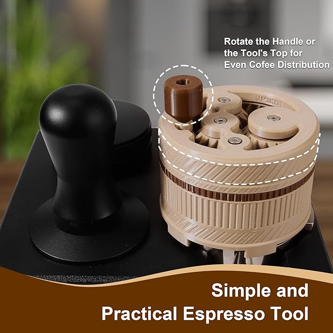 ShanSon WDT Espresso Tool with Brush Base Coffee Powder Distributor Needle WDT Tool for Barista Coffee Bar Espresso Distribution Tool,51mm,Khaki&Brown