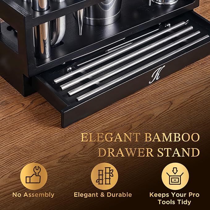 KITESSENSU 25-PC Professional Boston Shaker Set Bartender Kit, Mixology & Cocktail Bar Set with Bamboo Drawer Stand, 18oz & 28oz Ultimate Martini Shaker Gift for Home Bar