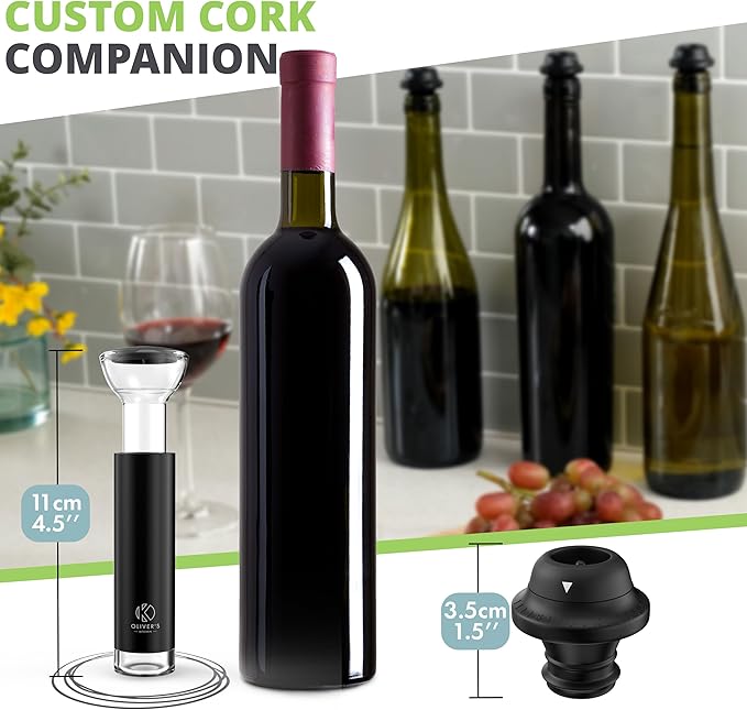 Oliver's Kitchen ® Premium Wine Saver - Vacuum Pump with 4X Wine Stoppers - Wine Stopper Keeps Wine Fresher for Longer - Wine Preserver Perfect for Cork Bottles - Perfect Wine Accessories Gift