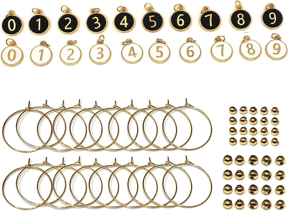 Number Wine Glass Charms - 2 Set of 20pcs Round 0-9 Figures Number Wine Charms for Stem Glasses - Tasting Party Supplies Drink Markers Cup Glass Charm Rings