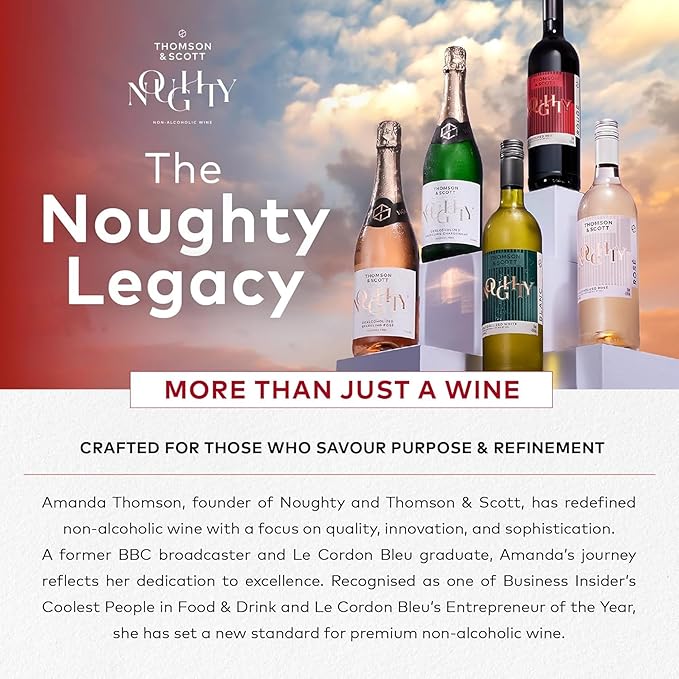 Thomson & Scott Noughty Non-Alcoholic Sparkling Wine Sampler, Rosé Style, Chardonnay Style & Red Blend, Organic Alcohol-Free Drinks, 750ml Bottles, 3 Pack