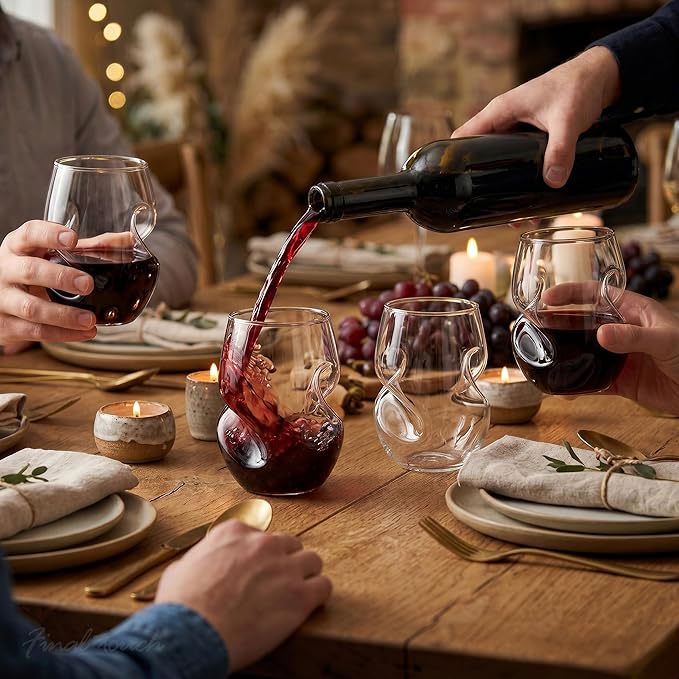 Final Touch Conundrum Red Wine Glasses - Set of 4 Stemless Handcrafted Glasses - 16 Ounce - Curves for Comfortable Holding - Dishwasher Safe (GG5009)